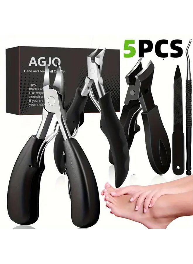 5 Piece Set Professional Stainless Steel Nail Clippers For Thick Hard Toenails And Fingernails - Image 1